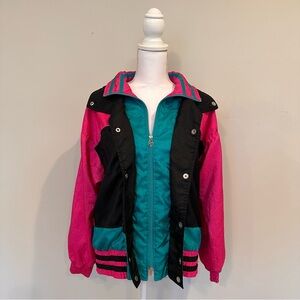 Vintage 80s 90s Lavon Colorblock Windbreaker Jacket Pink Teal Retro